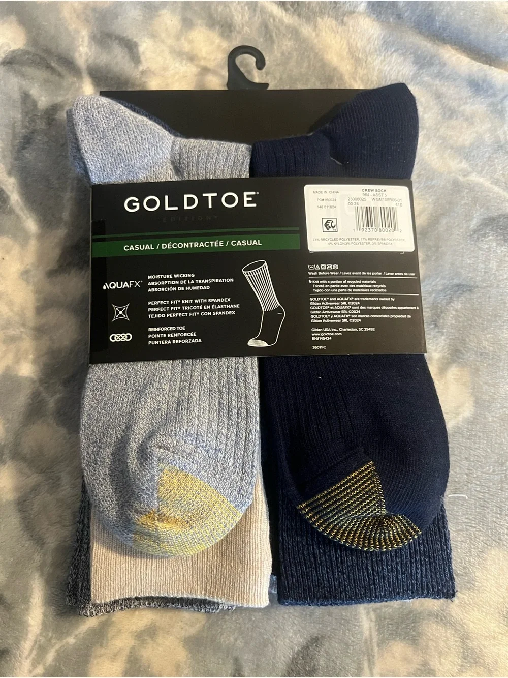 Gold Toe Casual Crew Socks - Light Gray with Yellow Accent